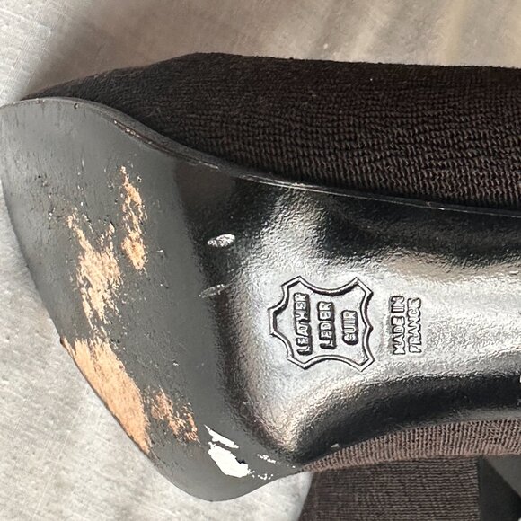 Vtg 90s Robert Clergerie Paris Black Textured Fabric Sock Block Heels 8 - Picture 3 of 5